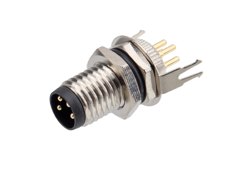 M8 DEVICE CONNECTOR PLUG M8 A CODE PANEL REAR MOUNT 4P MALE SHIELD PCB SOLDER PINS